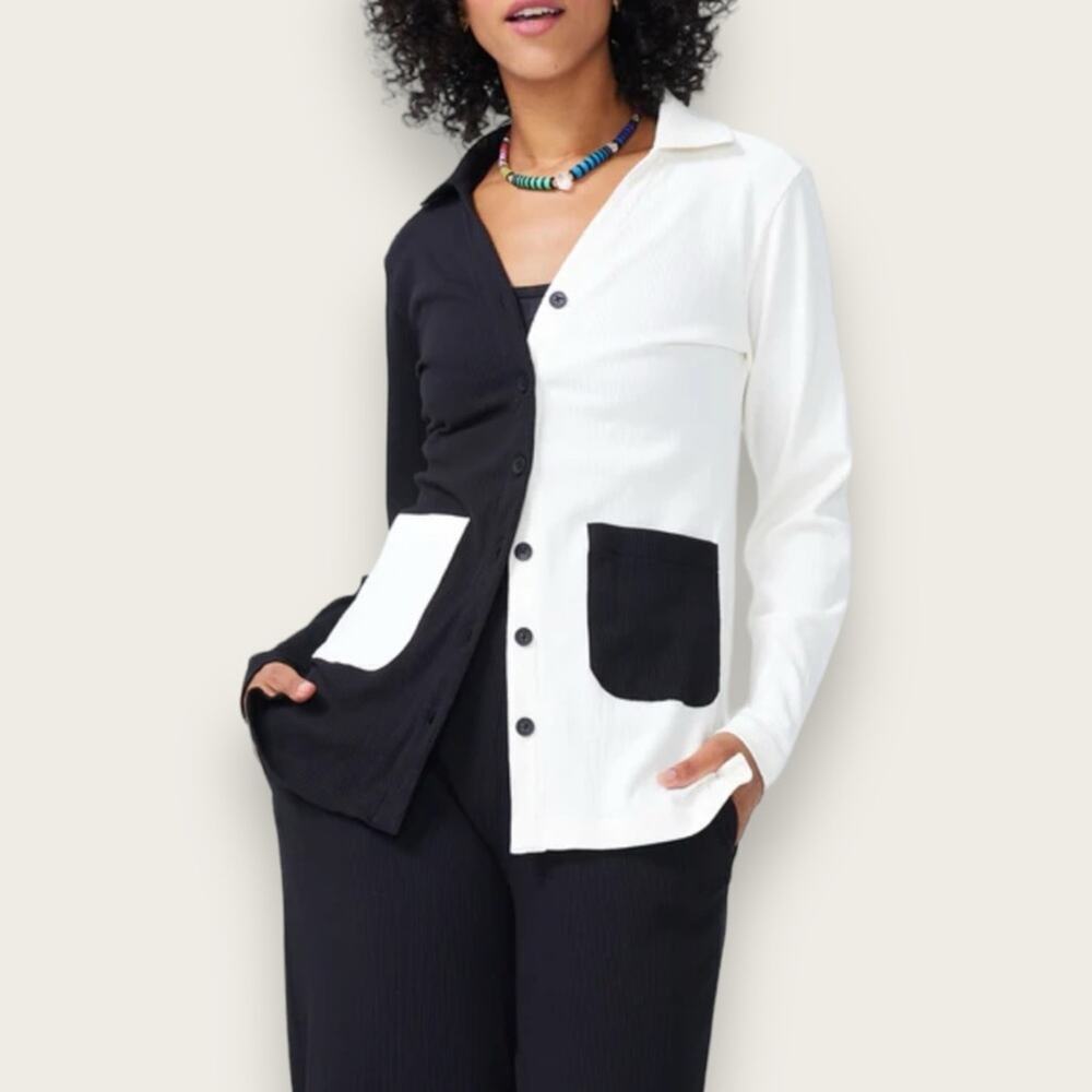 NWT | TEREZ | Rib Cardigan | Black/Sugar Swizzle | Medium